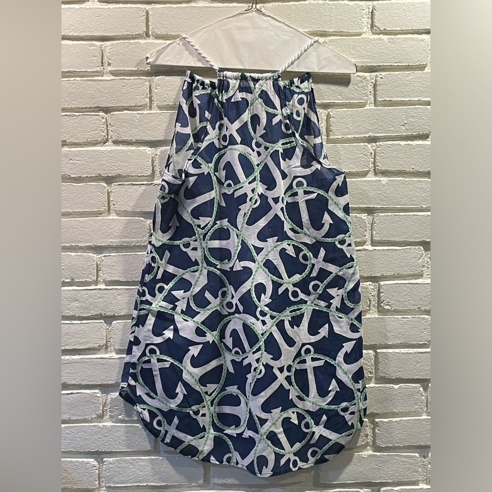 Women’s blue and white anchor print beach cover up top, mudpie, Medium(8-10)